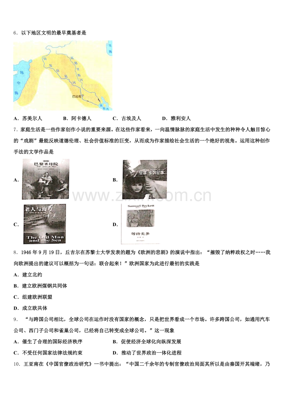 河南省驻马店市确山二高2025年历史高三第一学期期末教学质量检测试题.doc_第2页