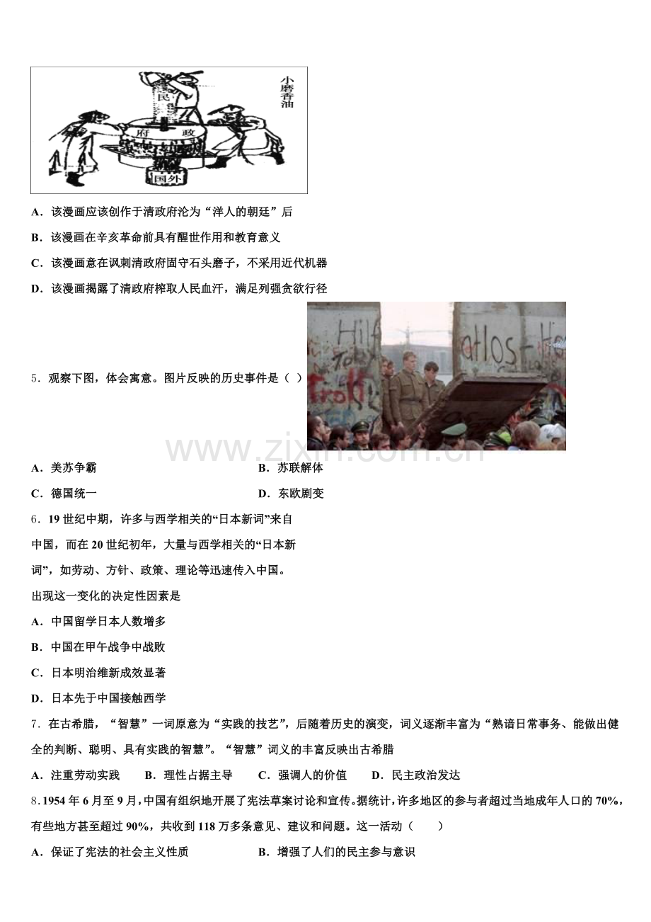 江苏省南京市天印高级中学2025年历史高三上期末达标检测试题.doc_第2页