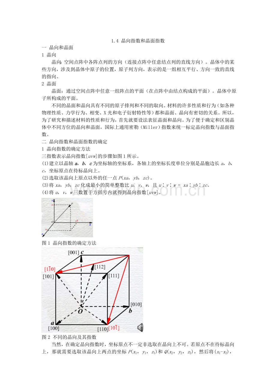 晶体学基础(晶向指数与晶面指数).doc_第1页