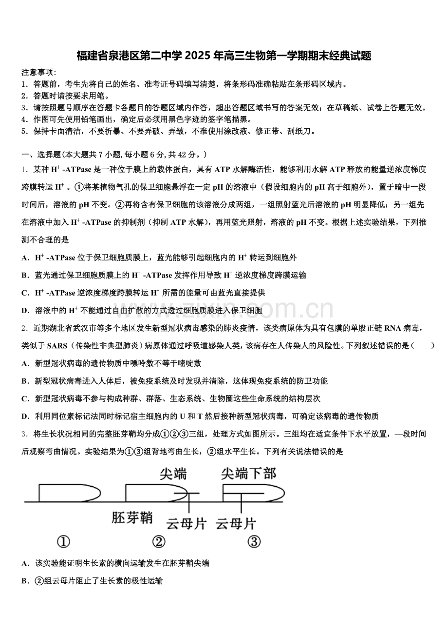 福建省泉港区第二中学2025年高三生物第一学期期末经典试题.doc_第1页