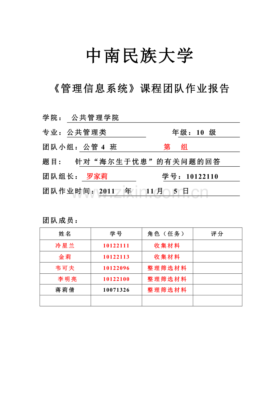 管理信息系统团队课程作业海尔忧患意识.doc_第1页