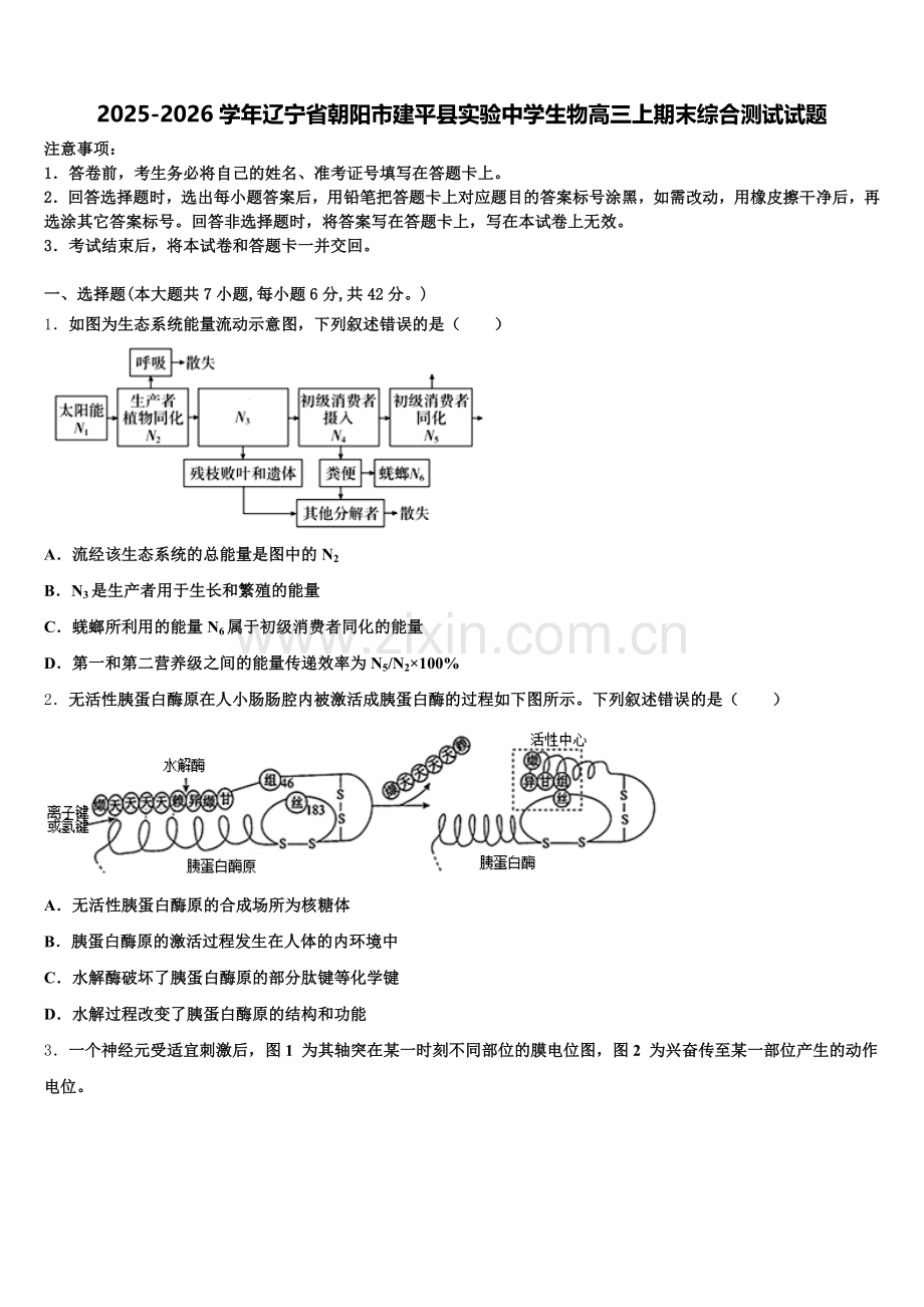 2025-2026学年辽宁省朝阳市建平县实验中学生物高三上期末综合测试试题.doc_第1页
