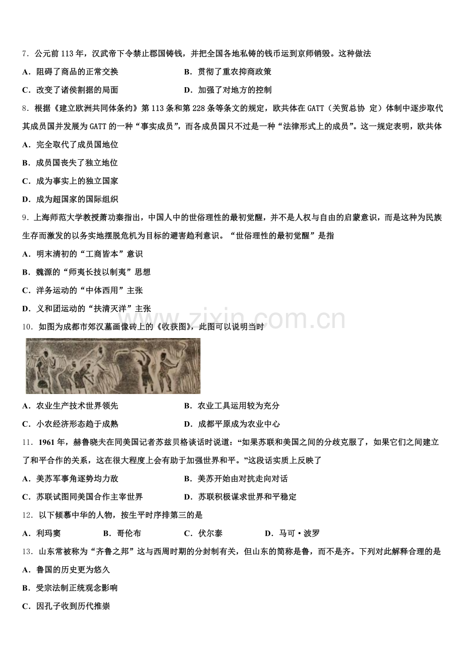 2025年湖南省邵东县十中历史高三第一学期期末联考模拟试题.doc_第2页
