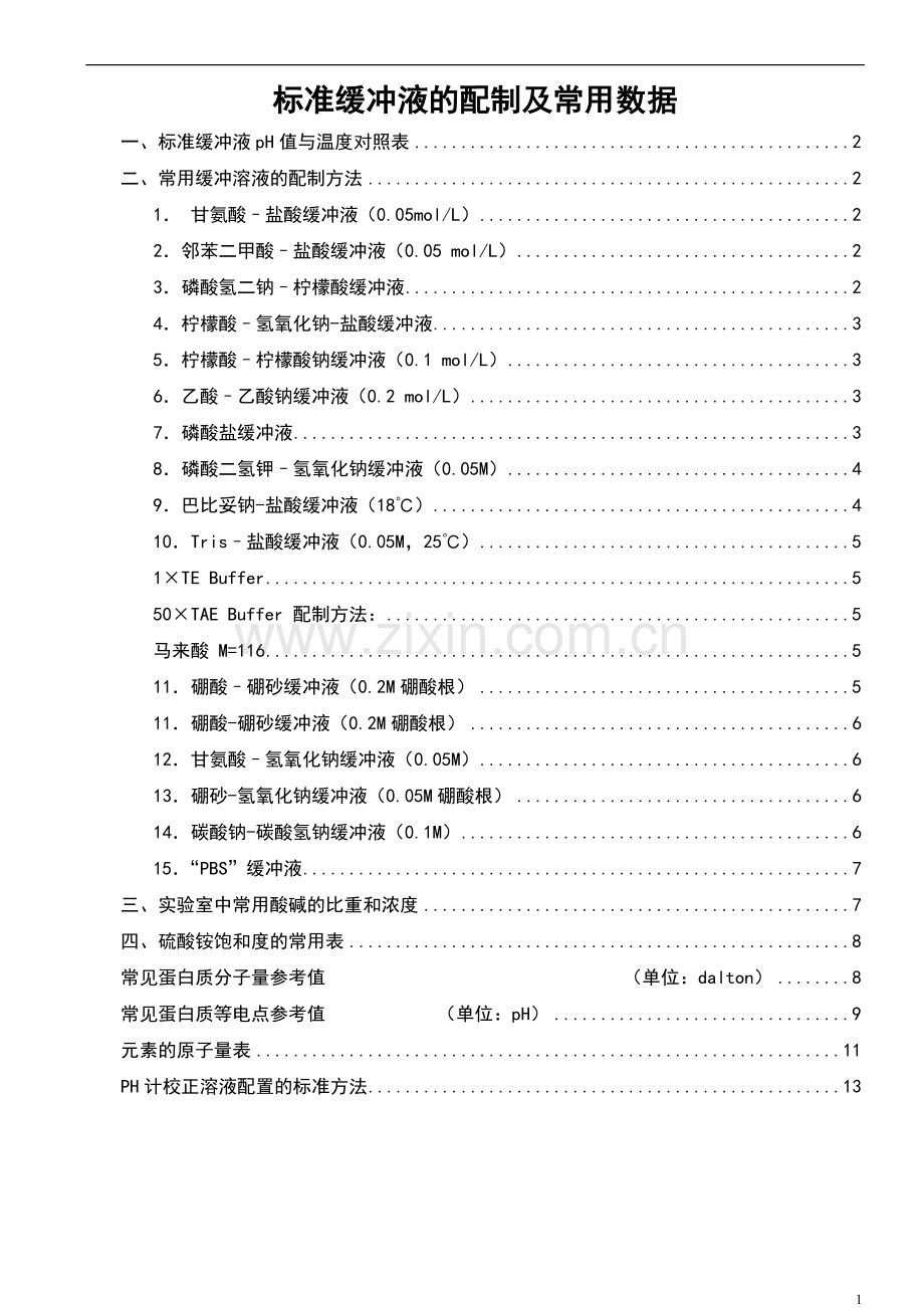 标准缓冲液的配制方法和PH计校正液(带目录).doc_第1页