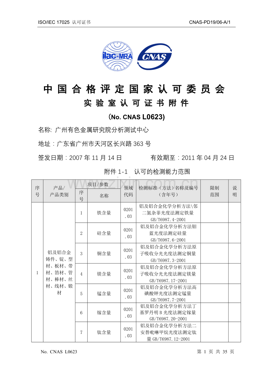 广州有色金属研究院分析测试中心-可做之测试.doc_第1页