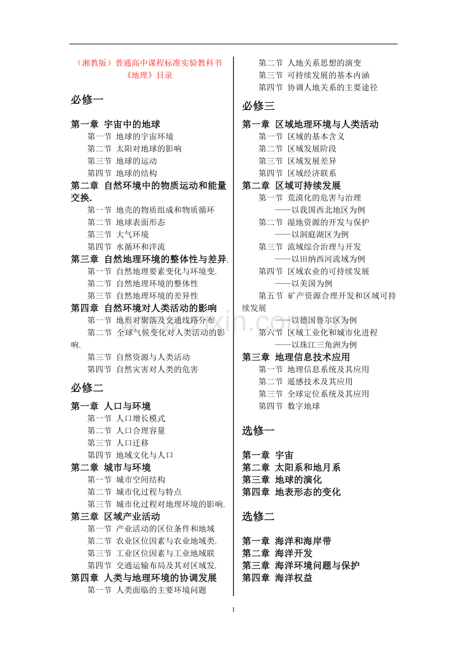 高中地理湘教版目录.doc_第1页