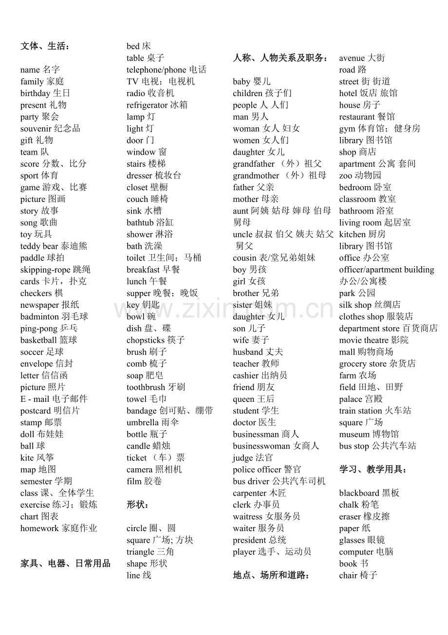 外研版-初中英语单词分类七年级.doc_第1页
