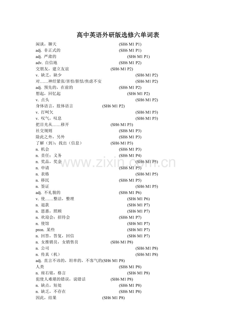 高中英语外研版选修六单词表(学生填空).doc_第1页
