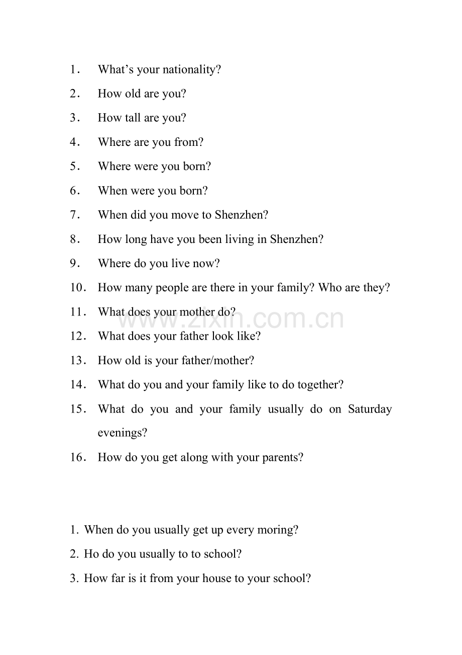 英语听说问答常见内容.doc_第1页