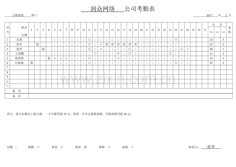 2017年考勤表.doc_第1页