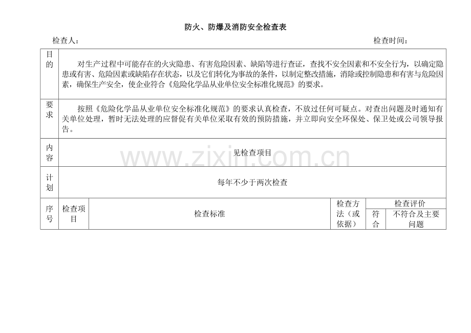 防火、防爆及消防安全检查表.docx_第1页