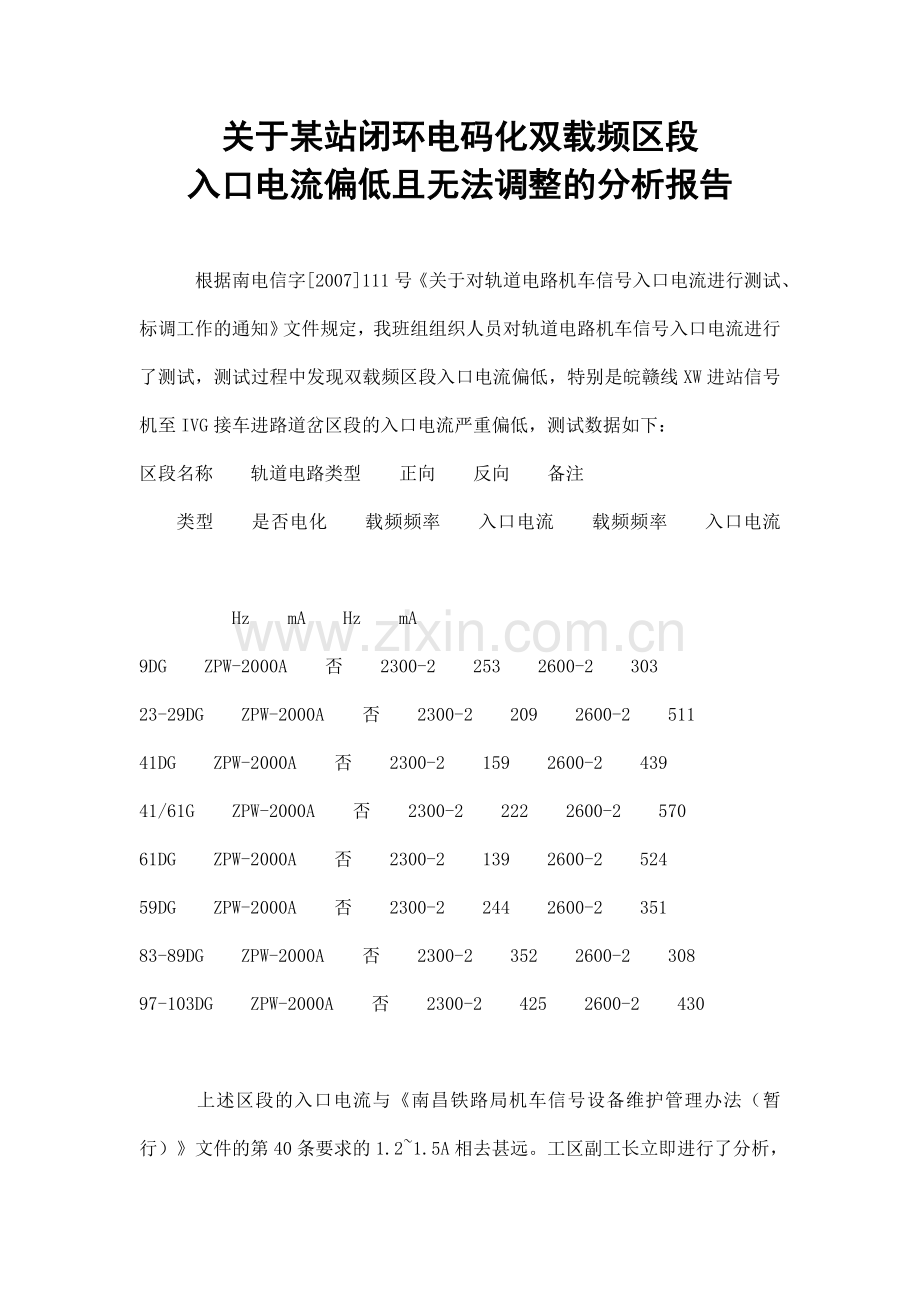 关于某站闭环电码化双载频区段.doc_第1页