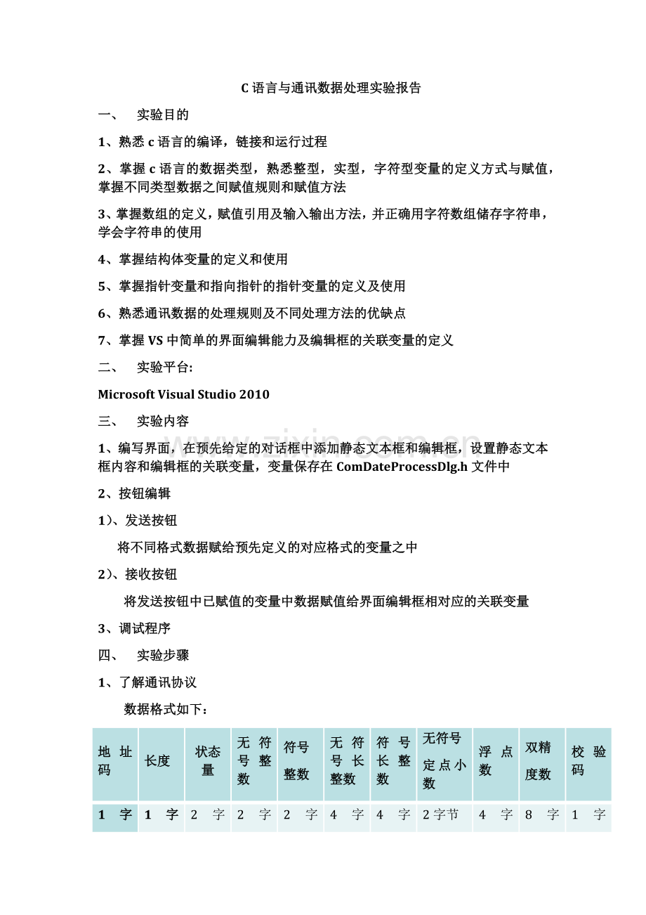 C语言与通讯数据处理实验报告a.docx_第1页