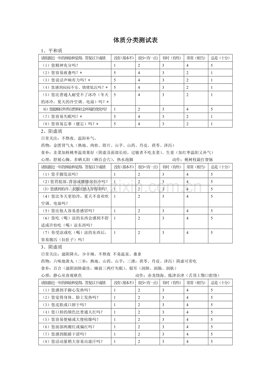 体质分类测试表.doc_第1页