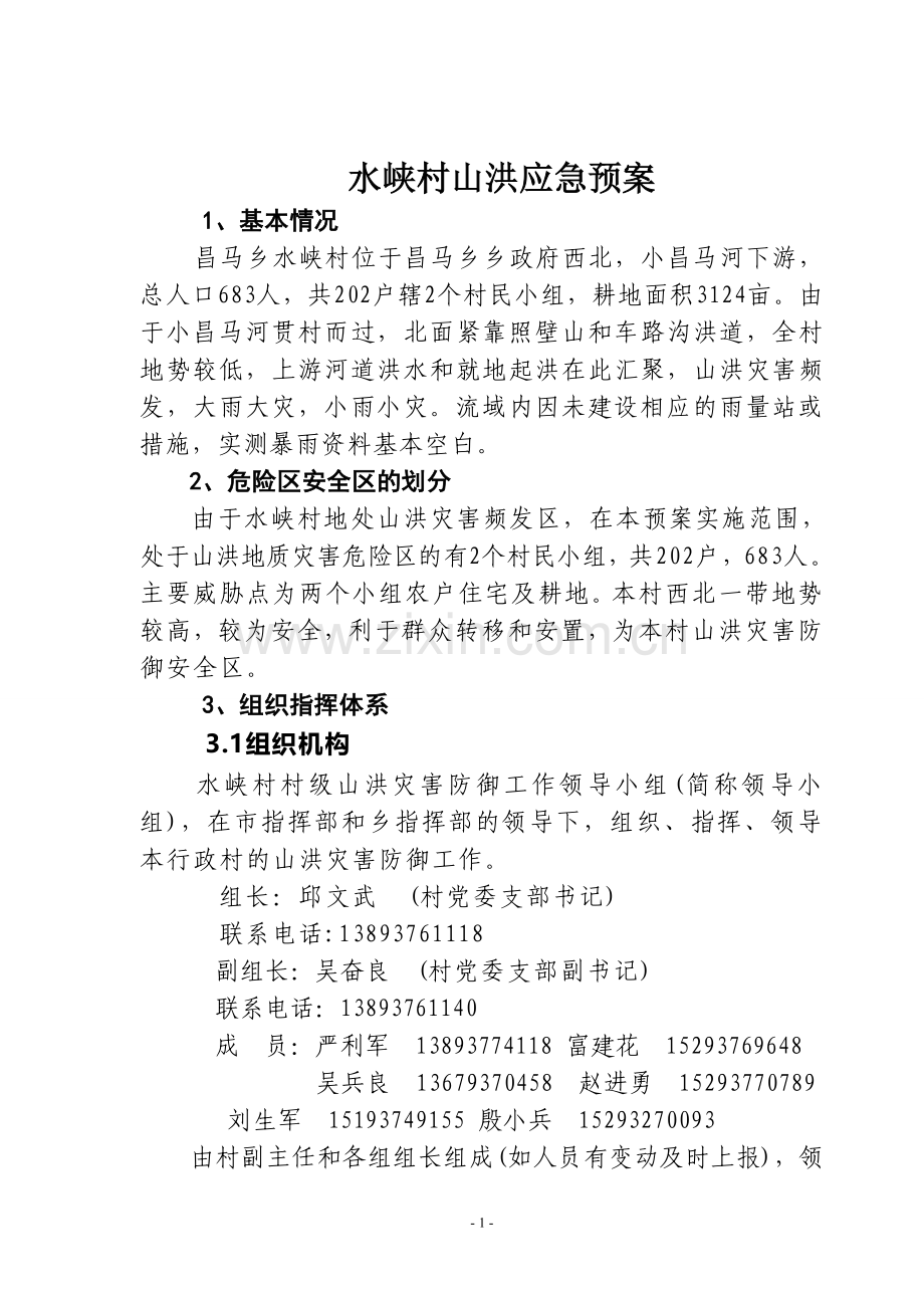 水峡村级防汛预案.doc_第1页