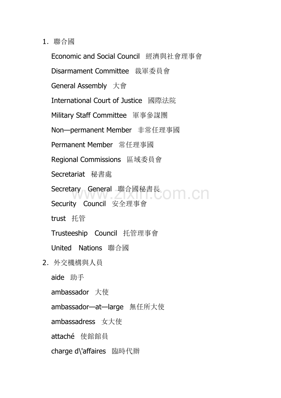 有关国际政治外交英文词汇.doc_第1页