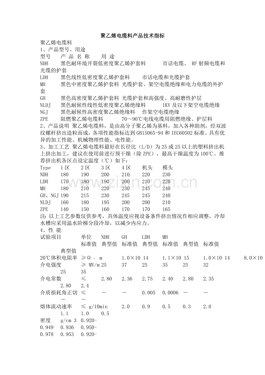 聚乙烯电缆料产品技术指标.doc_第1页
