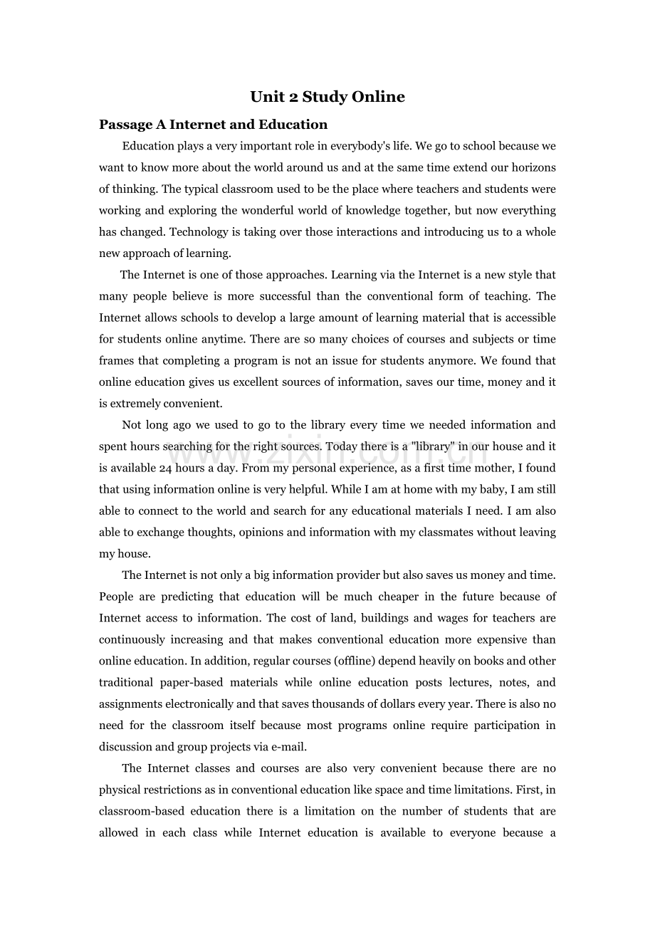 Unit-2-Study-Online课文翻译大学体验英语一.doc_第1页