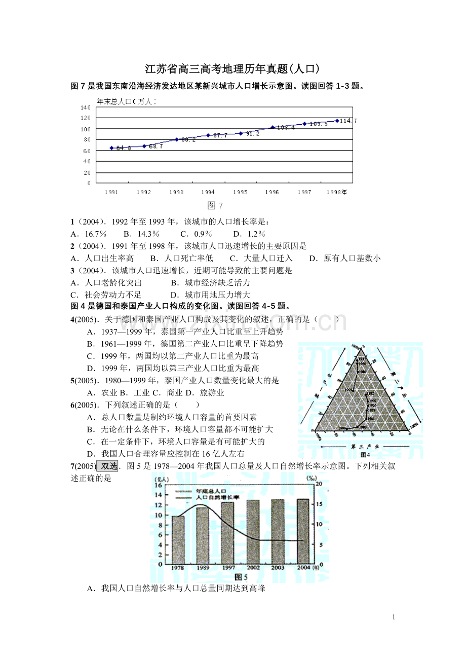 江苏省高三高考地理历年真题(人口).doc_第1页
