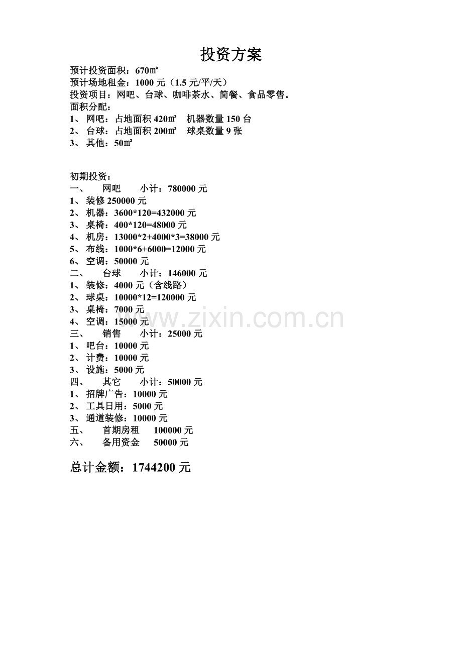 网吧投资方案.doc_第1页