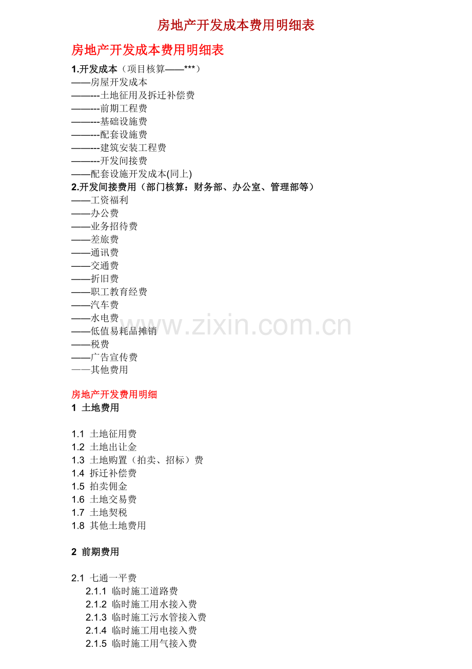 房地产开发成本费用明细表.doc_第1页