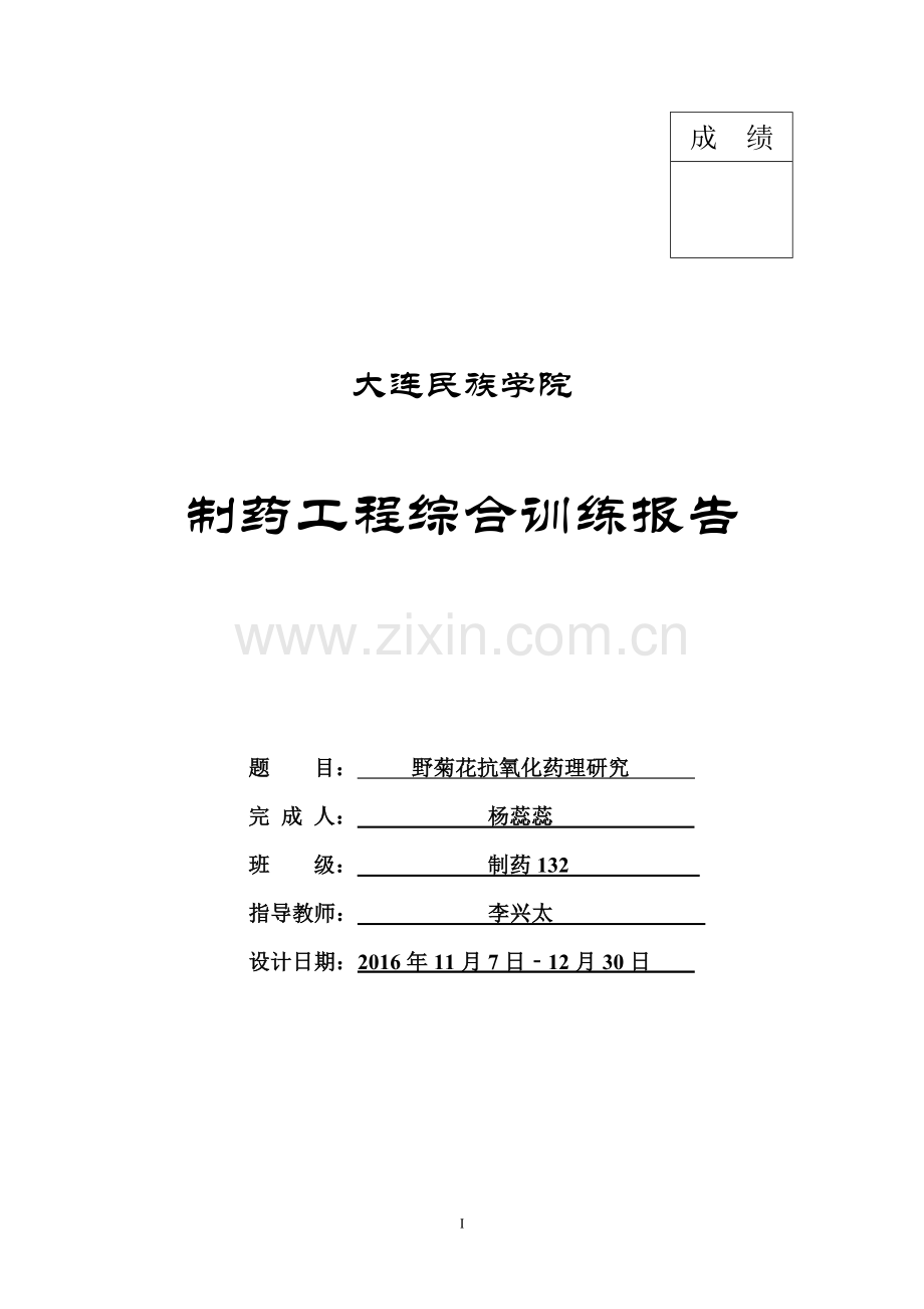 制药工程综合训练报告.doc_第1页