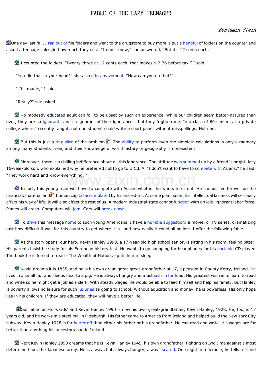 unit8-A-课文FABLE-OF-THE-LAZY-TEENAGER.doc_第1页