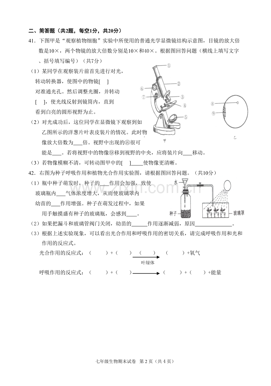 七年级生物上期月考试卷及答案.doc_第2页