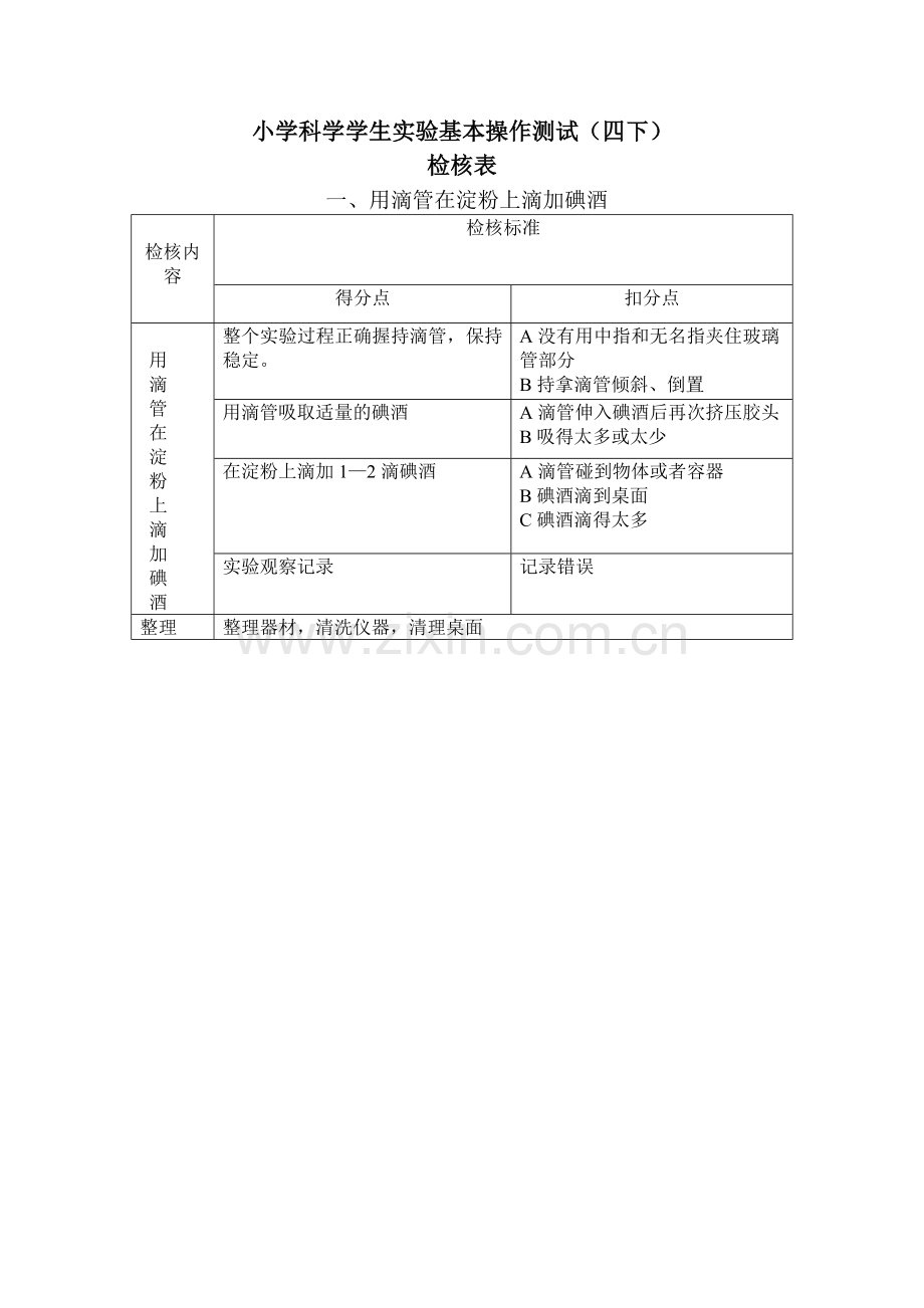 教科版小学科学四年级下册学生实验基本操作试题.doc_第1页