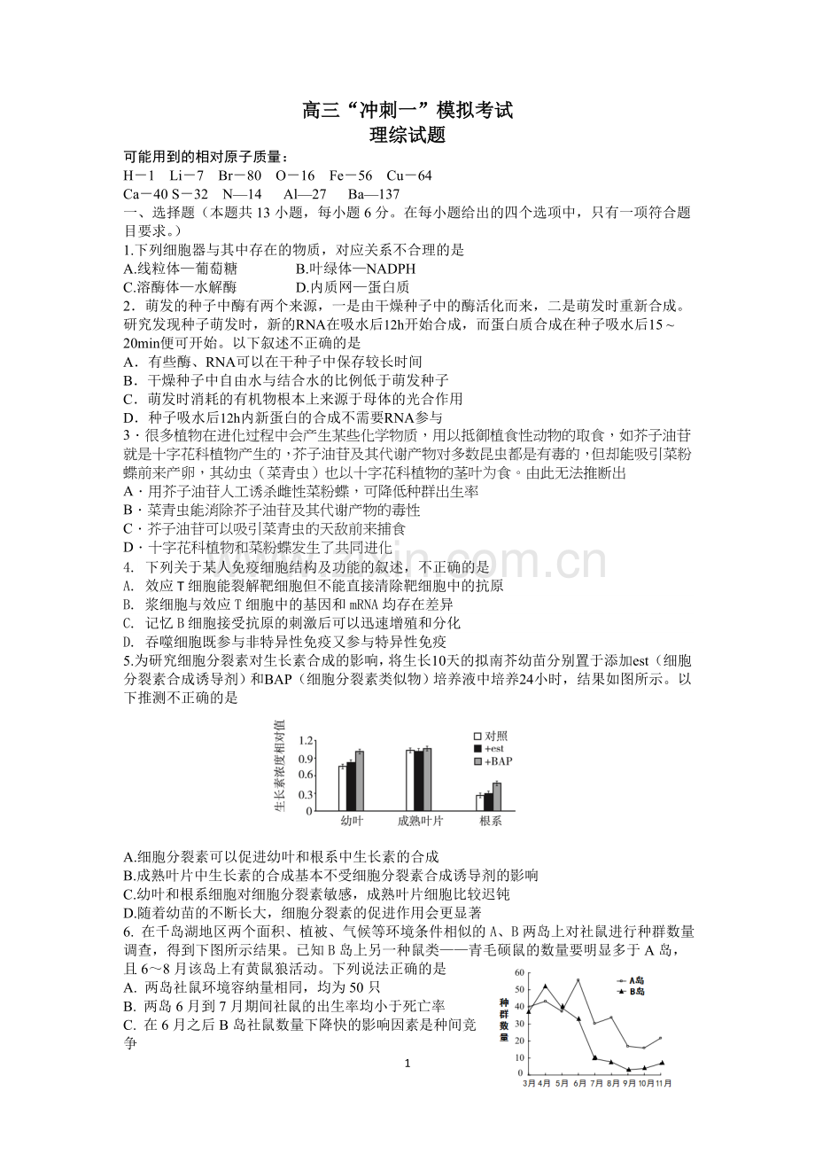高考冲刺理综试卷含答案.doc_第1页