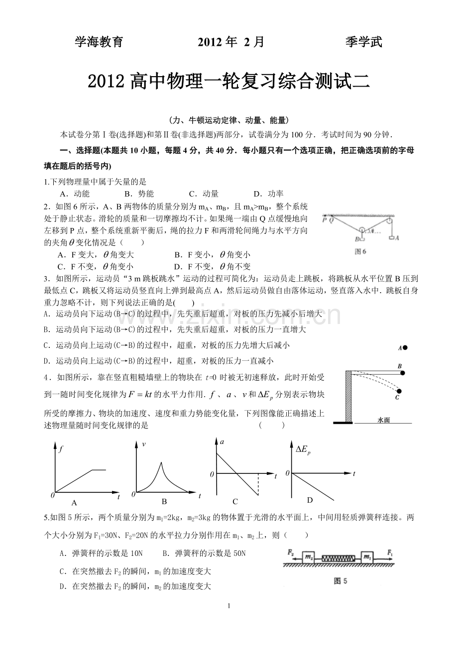 力、牛顿运动定律、动量、能量.doc_第1页