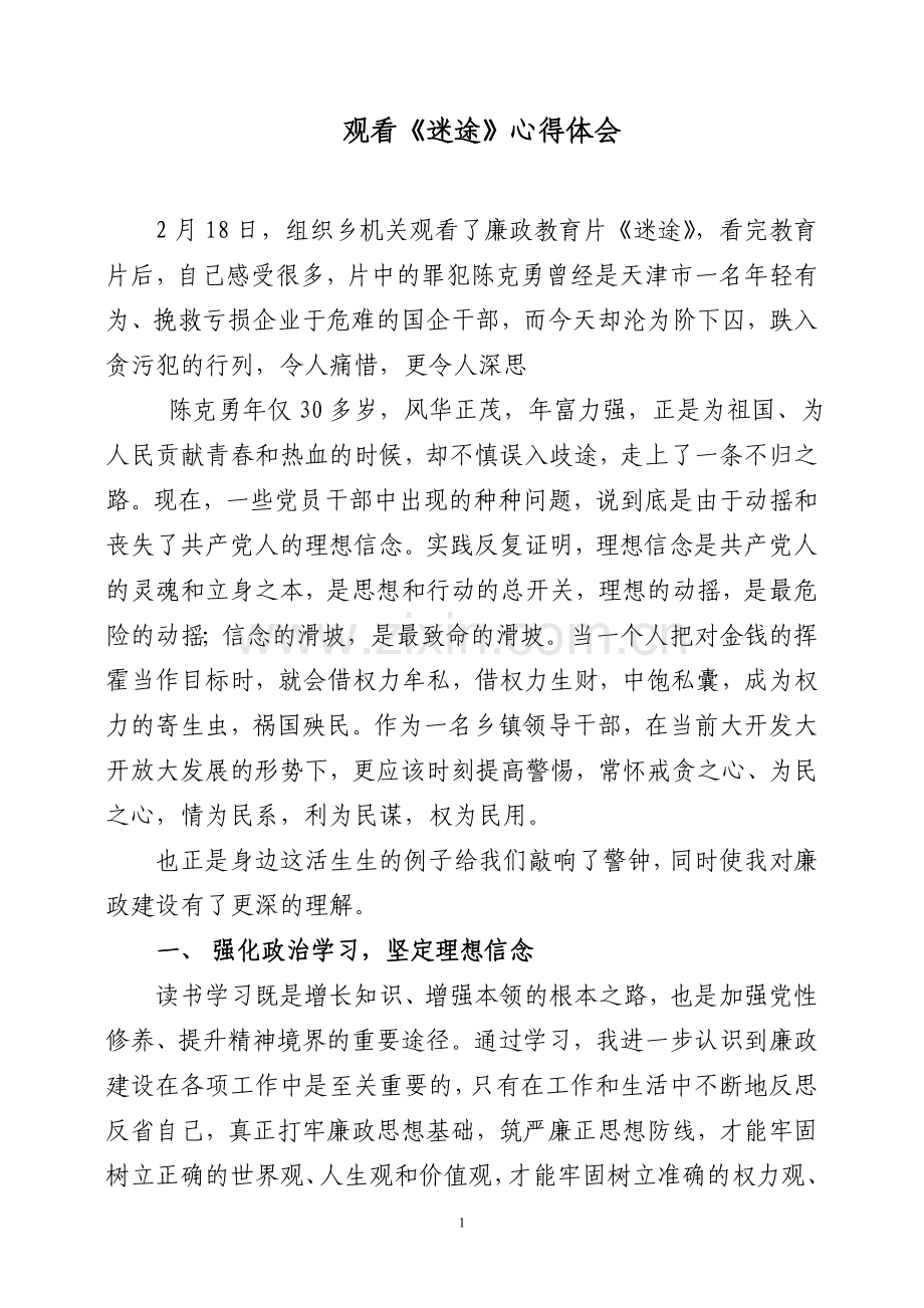 观廉政教育片《迷途》体会.doc_第1页