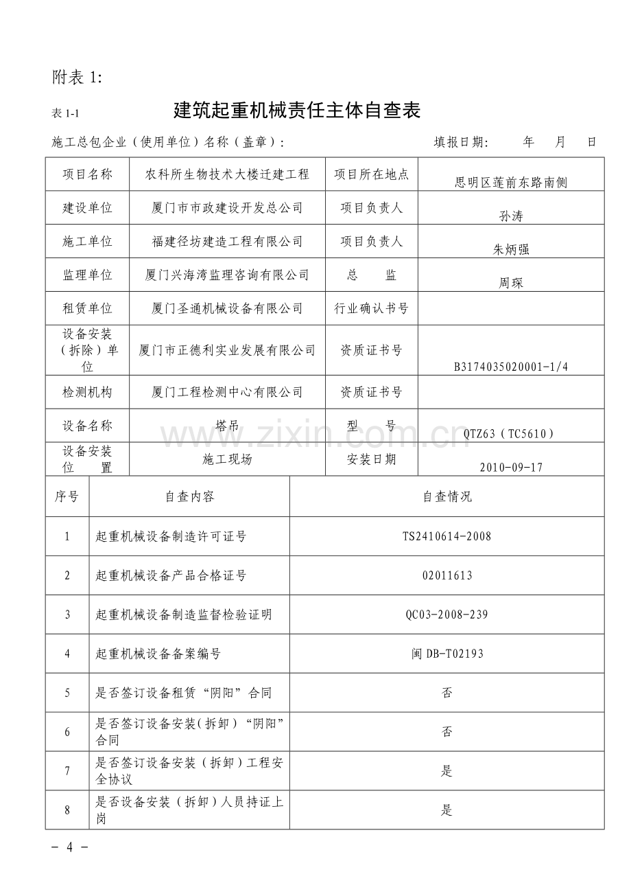 建筑起重机械责任主体自查表.doc_第1页
