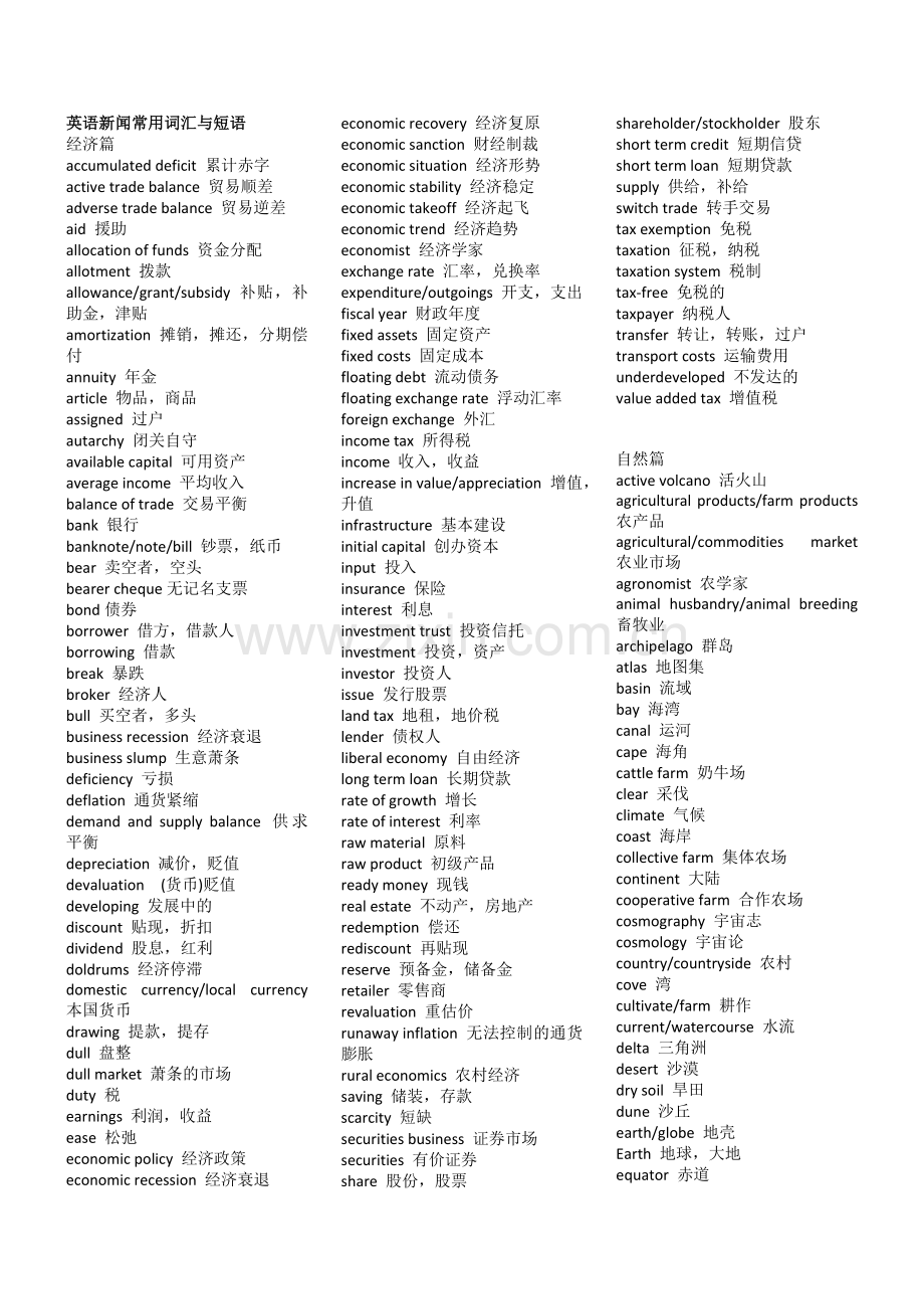 英语新闻常用词汇与短语.docx_第1页