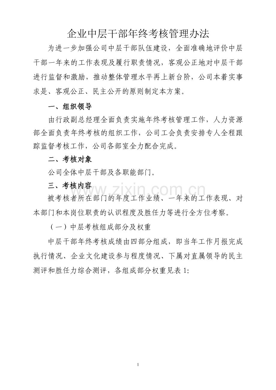 2015年度公司中层干部年终考核管理办法.doc_第1页