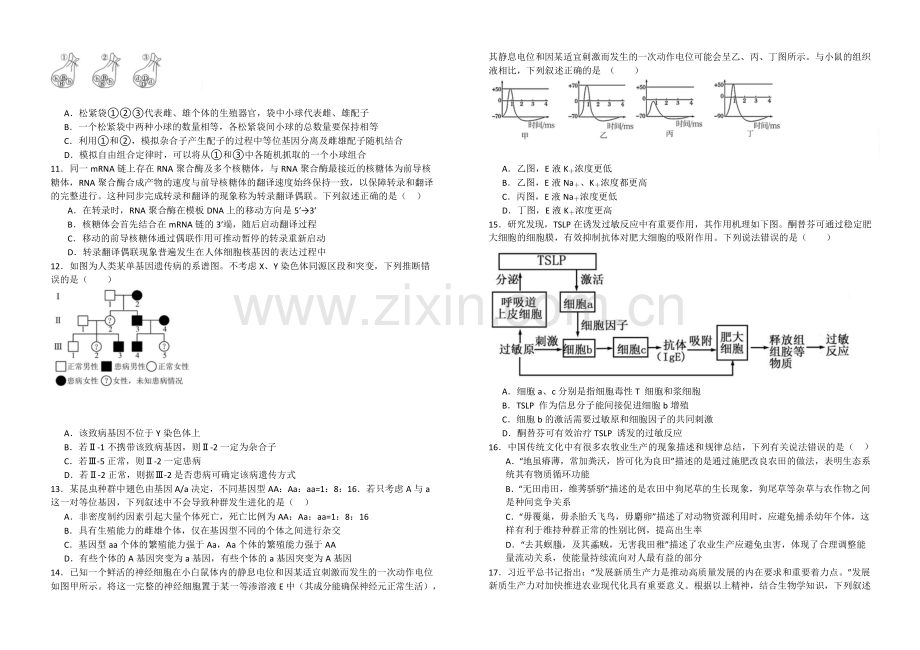 2025届湖北省襄阳五中高三下学期9月月考-生物试题（含答案）.docx_第2页