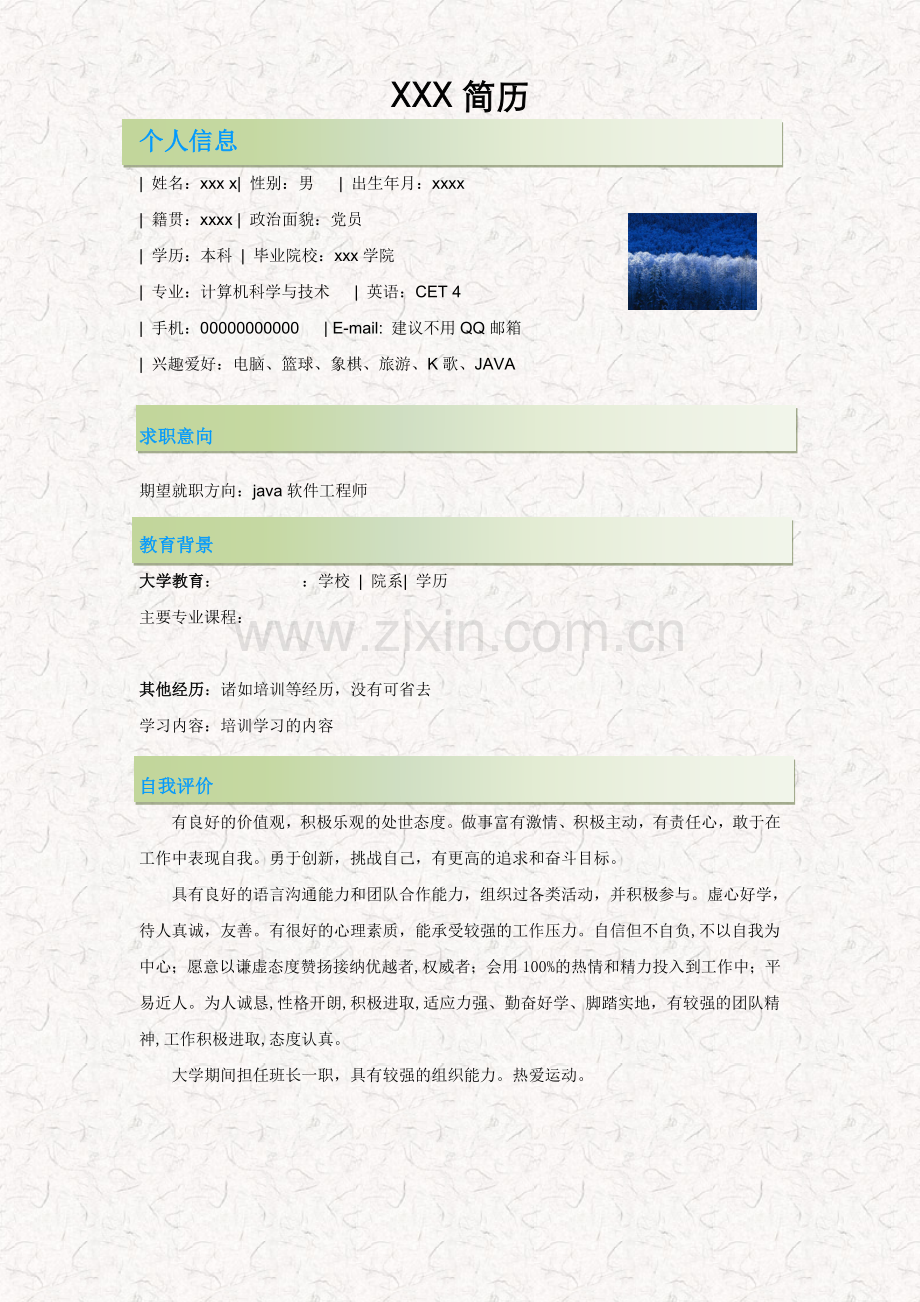 java学生面试简历模版.doc_第1页