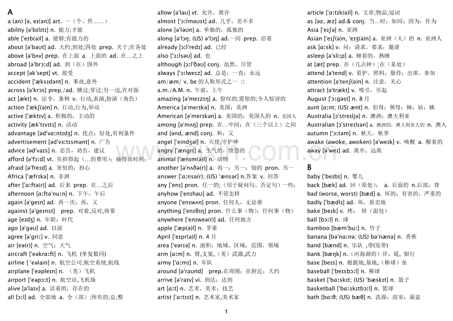 字母顺序-初中英语单词大全(带音标).doc_第1页
