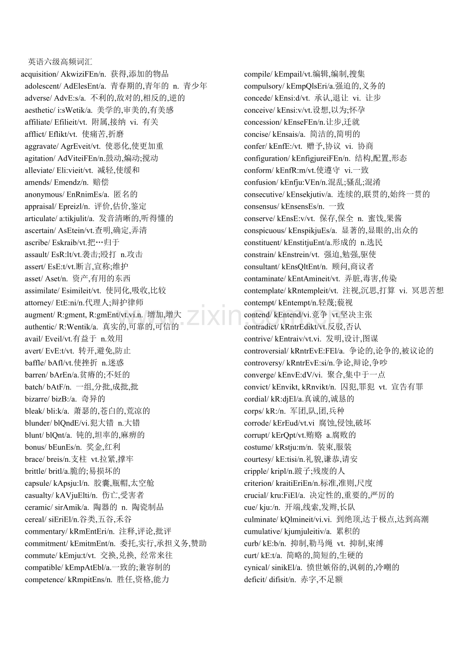 2010英语六级高频词汇.doc_第1页