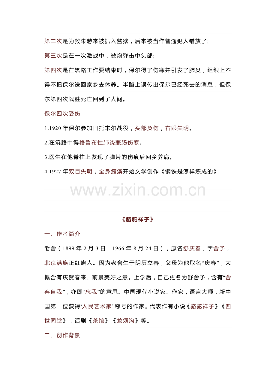 初中语文必读名著考点复习专题：《钢铁是怎样炼成的》《骆驼祥子》.docx_第2页