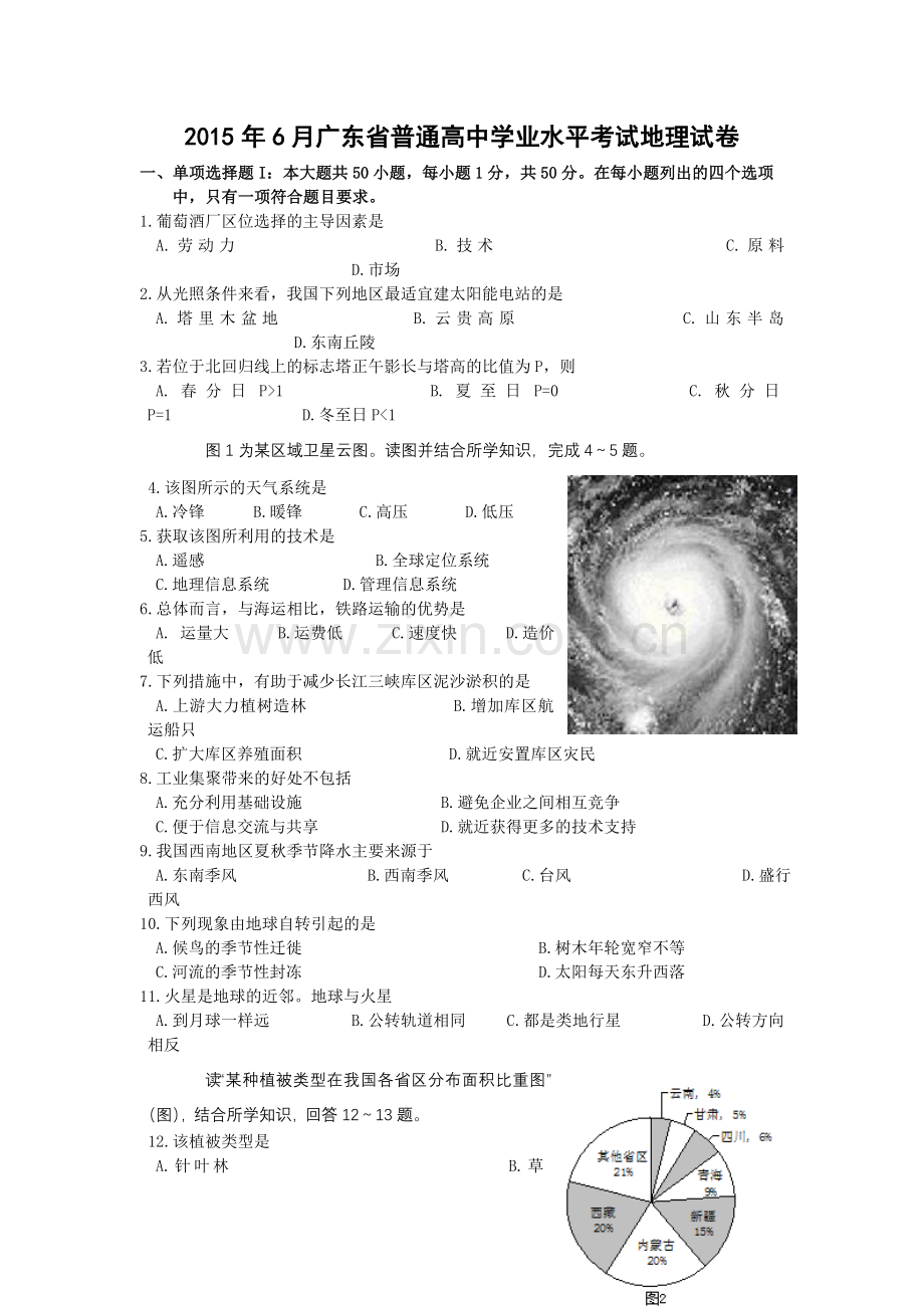 2015年广东学业水平测试地理卷(含答案).doc_第1页