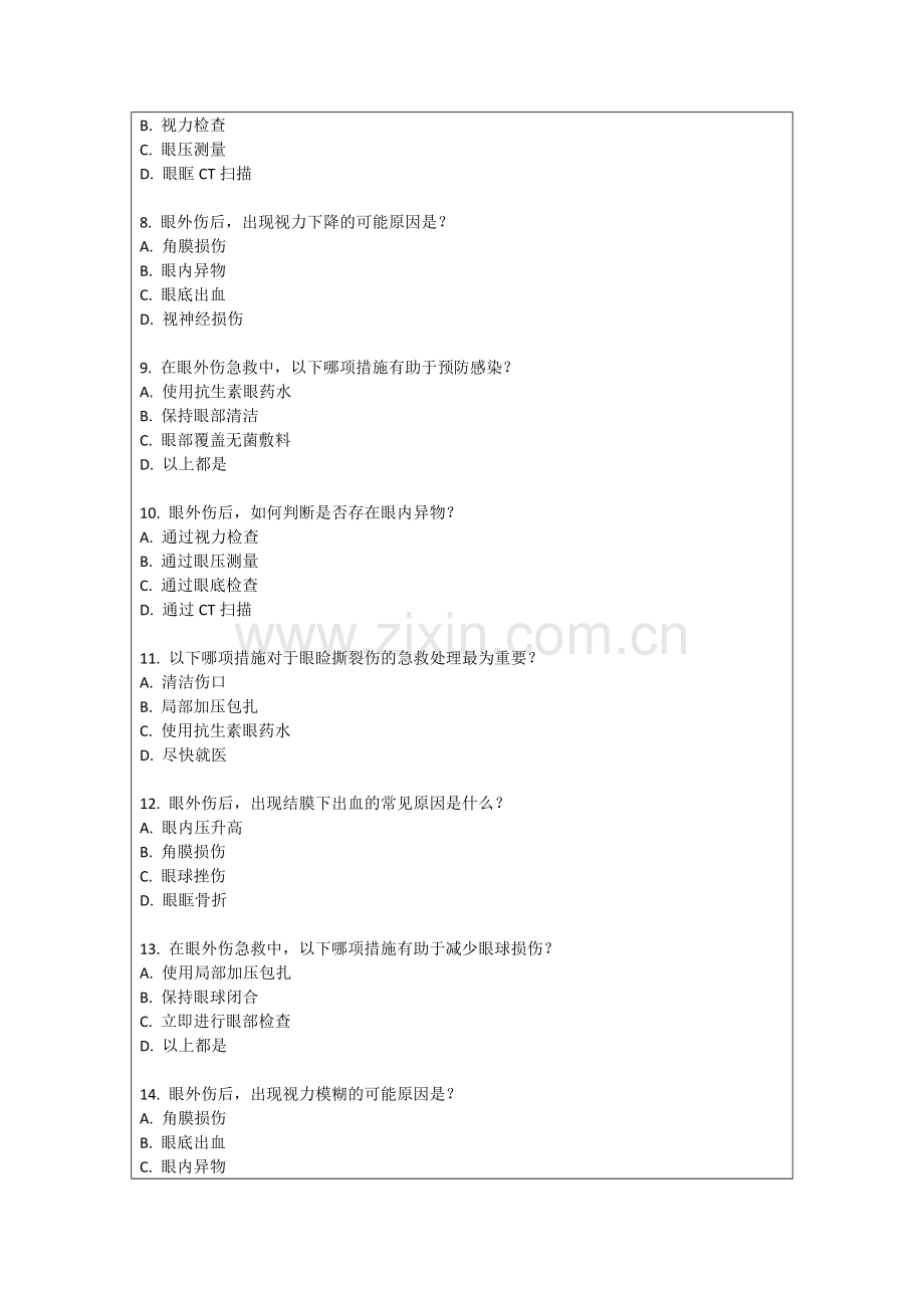 2025年眼科常见眼外伤急救处置测试题答案及解析.docx_第2页