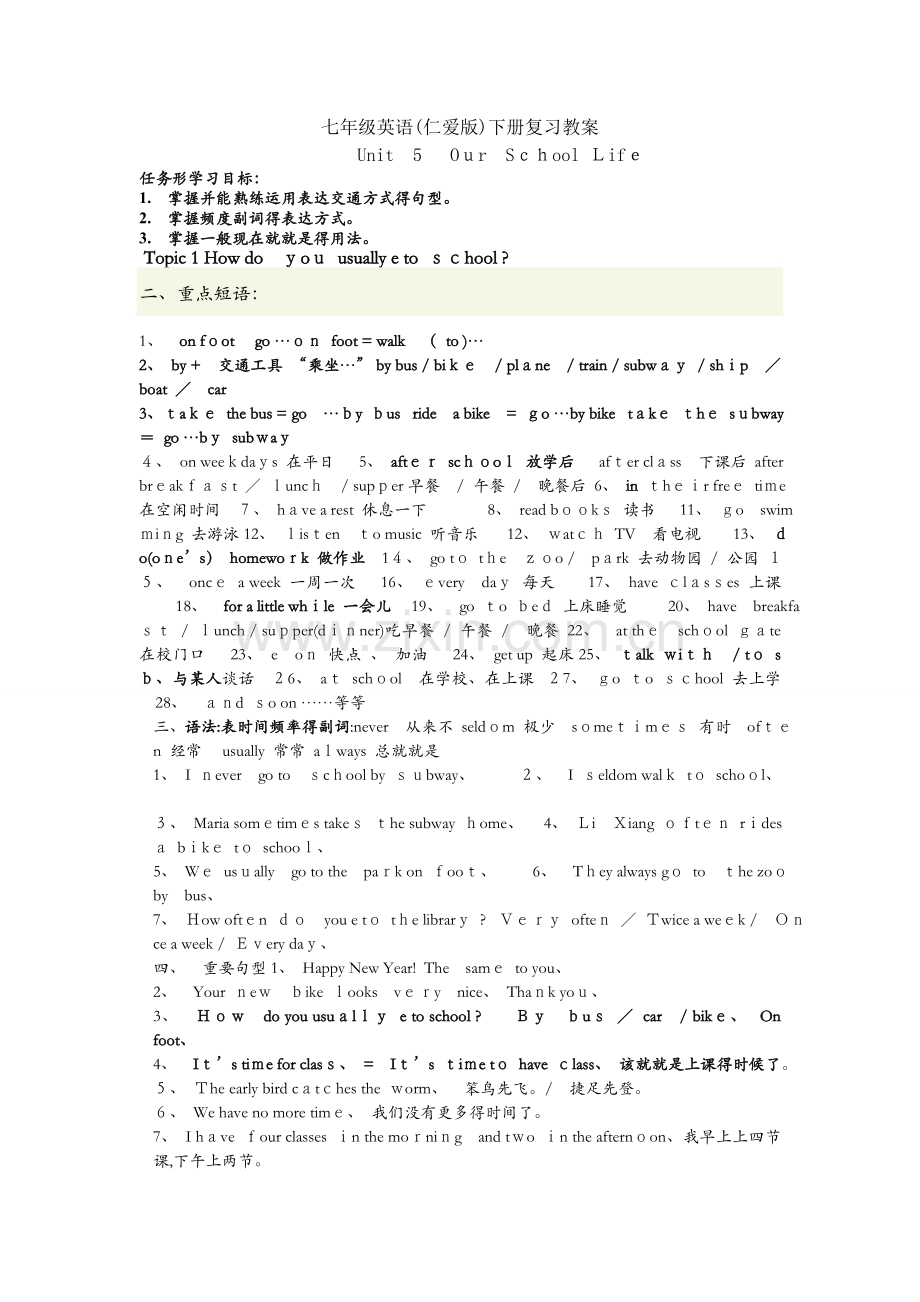 仁爱英语七年级下册总复习资料.docx_第1页