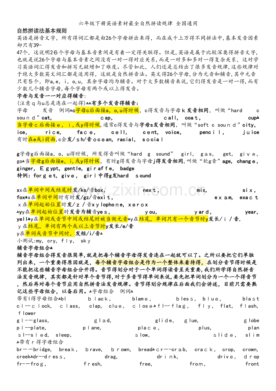 六年级下册英语素材自然拼读规律 全国通用.doc_第1页