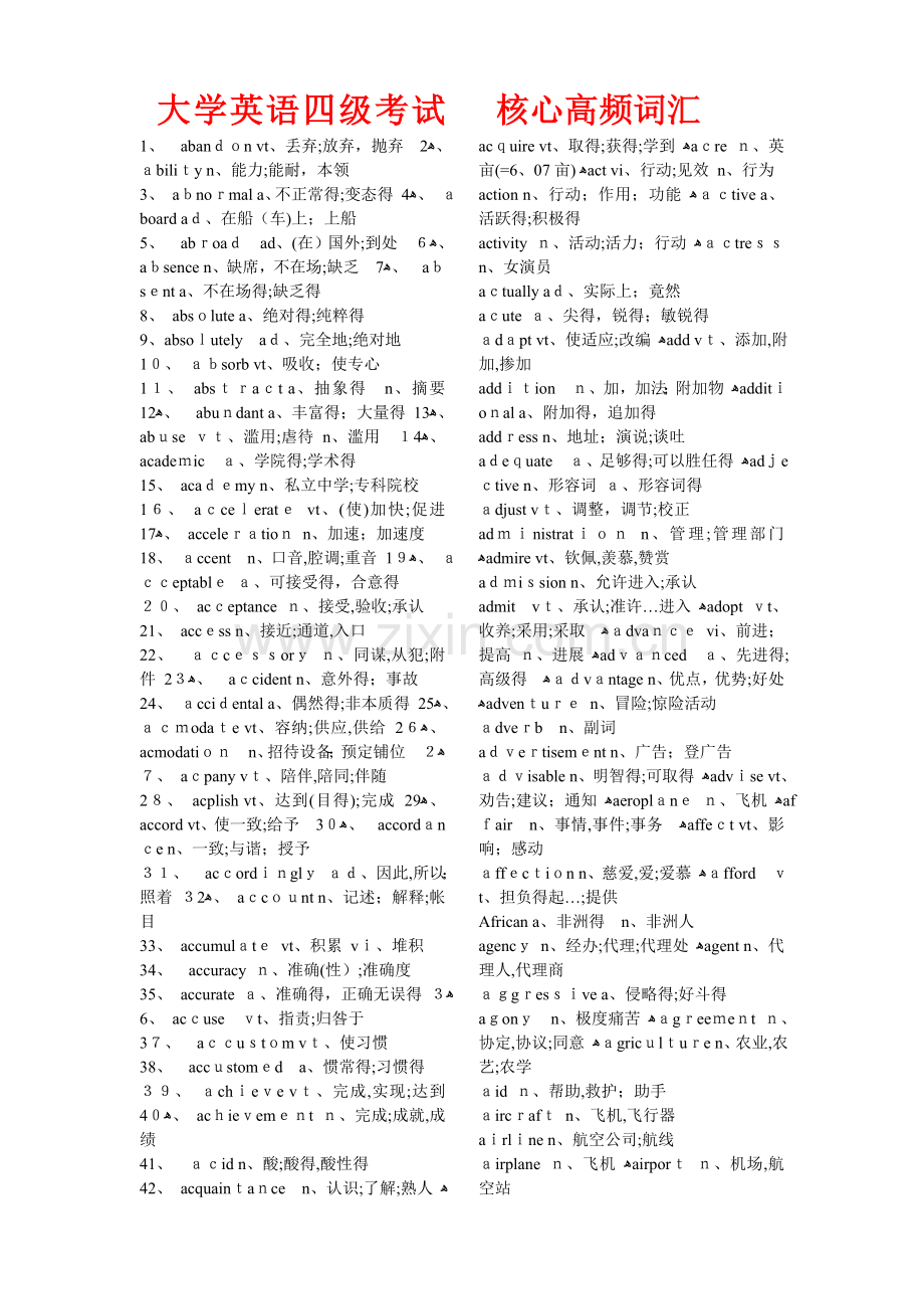 大学英语四级核心高频词汇表(精讲).doc_第1页
