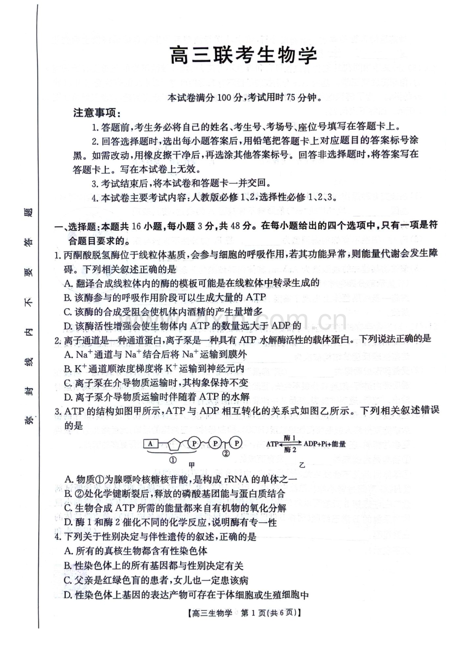2025届贵州省金太阳高三下学期10月联考-生物试题（含答案）.docx_第1页