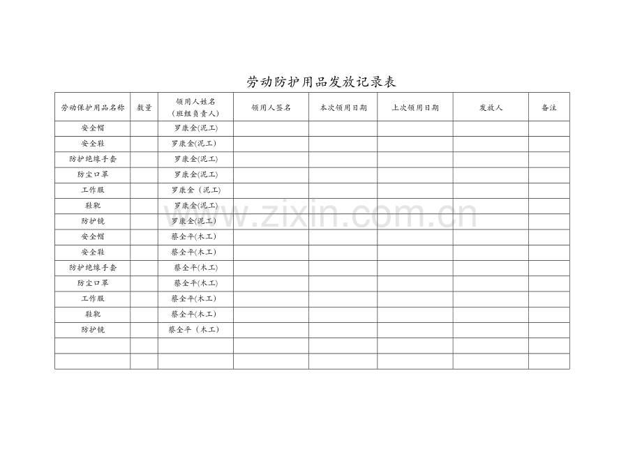 劳动防护用品发放记录表.docx_第2页