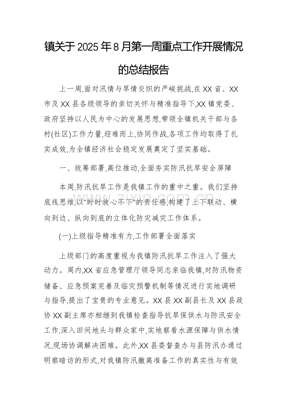 关于2025年8月第一周重点工作开展情况的总结报告范文.docx_第1页