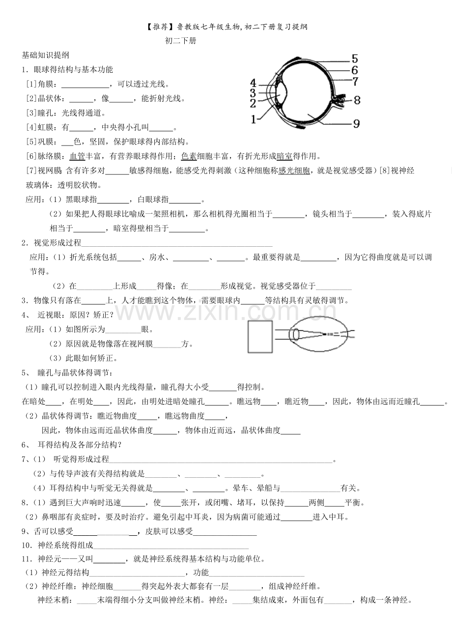 鲁教版七年级生物,初二下册复习提纲.doc_第1页