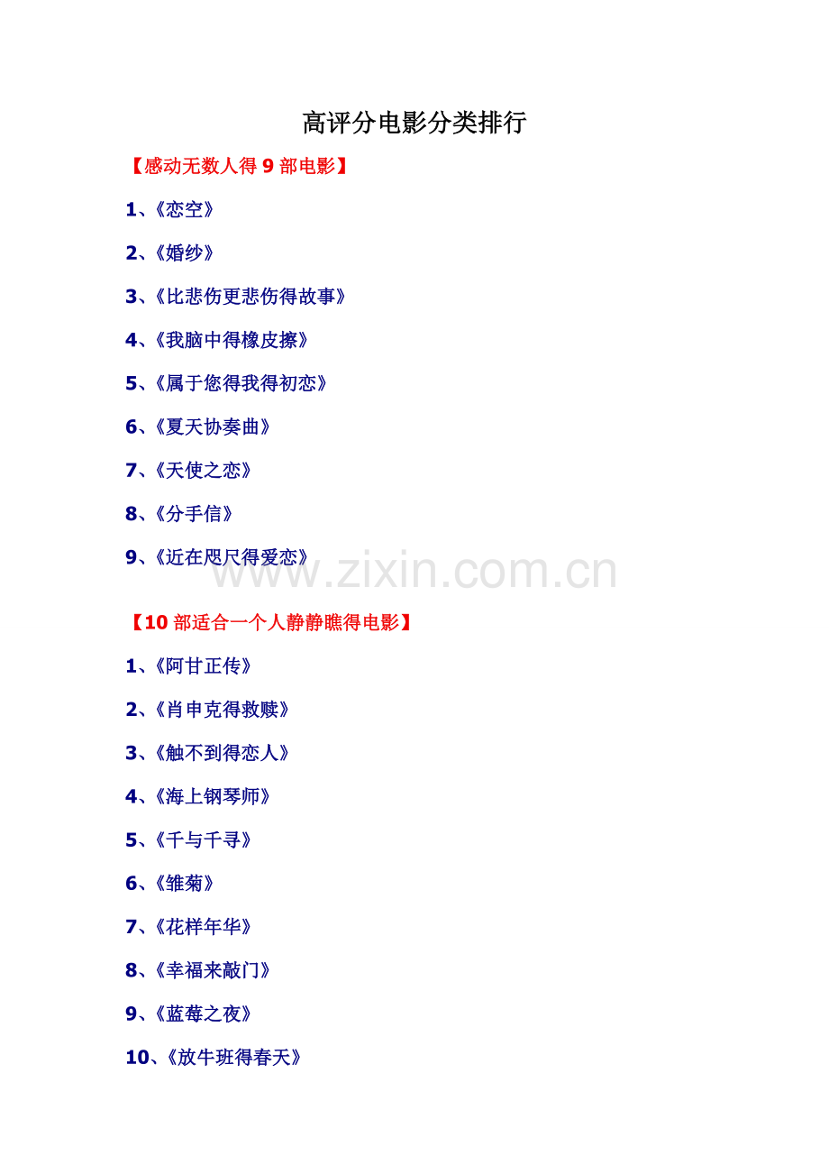 高评分电影分类排行-高评分电影排行榜.doc_第1页